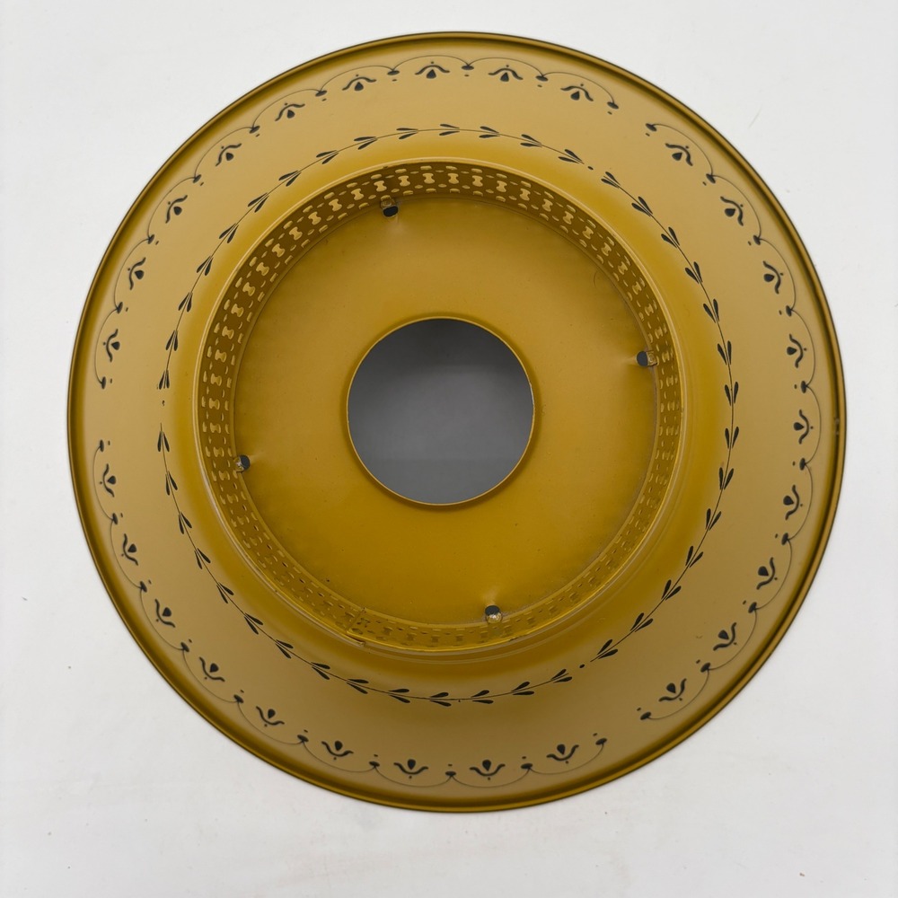 Vintage Mustard Yellow Metal Lamp Shade Black Stencil Mid Century 12 Inch MCM - Picture 3 of 8